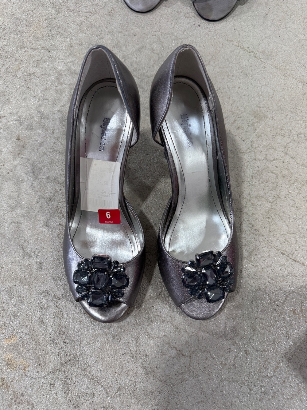 Style & Co. Gunmetal Peep-Toe Heels with dark grey Crystal Brooch